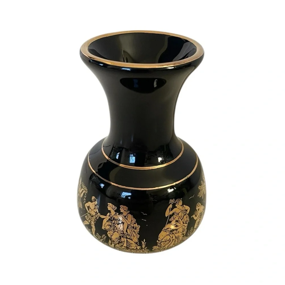 Special Fintias Black & Gold Greek Mythology Handmade Mini Vase in 24k Gold